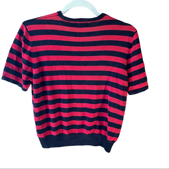 Kasper for ASL Silk Crop Short Sleeve Sweater Red/Navy Stripe Sz 7 - Picture 2 of 4
